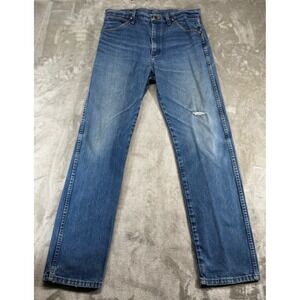 Wrangler Cowboy Cut Jeans Mens 33x34 Blue Good 13MWZPW Original Fit Distressed